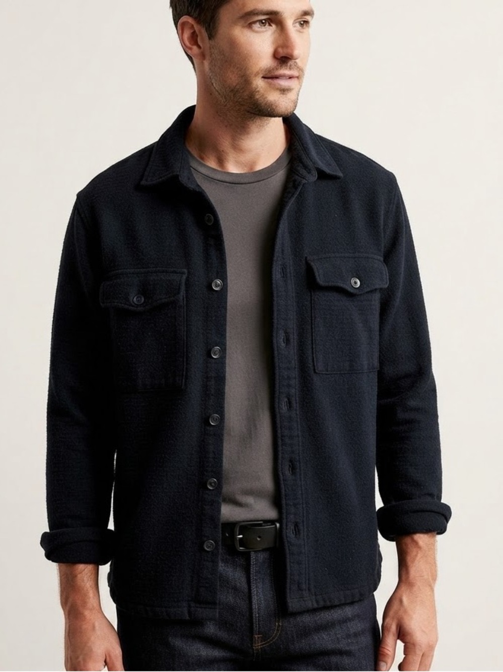 Abercrombie & Fitch Sz M Man Navy Plaid Outdoor Casual Shacket
